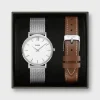 CLUSE Minuit^Gift Box Minuit Watch & Brown Leather Strap Silver Colour