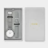 CLUSE Minuit^Gift Box Minuit Watch Mesh & Grey Leather Strap, Silver Colour