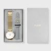 CLUSE Minuit^Gift Box Minuit Watch Mesh & Grey Leather Strap, Gold Colour