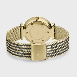 CLUSE Triomphe^Gift Box Triomphe Mesh, Gold Colour & Black Leather Strap