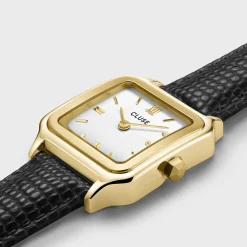 CLUSE Montres Or|Gracieuse Petite^Gracieuse Petite Watch Leather, Black Lizard, Gold Colour