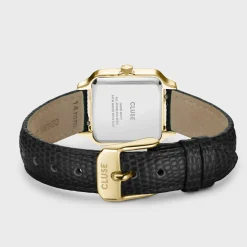 CLUSE Montres Or|Gracieuse Petite^Gracieuse Petite Watch Leather, Black Lizard, Gold Colour