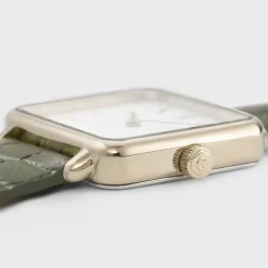 CLUSE Montres Or|La Tétragone^La Tétragone Leather Green Alligator, Gold Colour