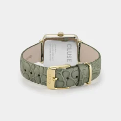 CLUSE Montres Or|La Tétragone^La Tétragone Leather Green Alligator, Gold Colour
