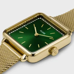 CLUSE Montres Or|La Tétragone^La Tétragone Watch Mesh stones Green, Gold Colour