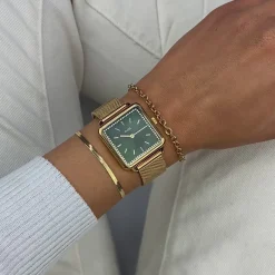 CLUSE Montres Or|La Tétragone^La Tétragone Watch Mesh stones Green, Gold Colour