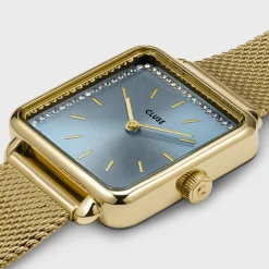 CLUSE Montres Or|La Tétragone^La Tétragone Watch Mesh stones Light Blue, Gold Colour