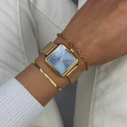 CLUSE Montres Or|La Tétragone^La Tétragone Watch Mesh stones Light Blue, Gold Colour