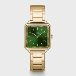 CLUSE Montres Or|La Tétragone^La Tétragone Watch Steel stones Green, Gold Colour