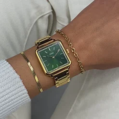 CLUSE Montres Or|La Tétragone^La Tétragone Watch Steel stones Green, Gold Colour