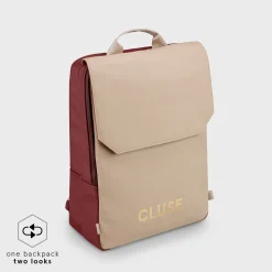 CLUSE Le Réversible^Le Réversible Backpack, Bordeaux Beige, Gold Colour