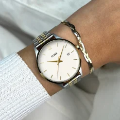 CLUSE Minuit^Minuit Date Watch Steel, Coconut Milk, Bicolor