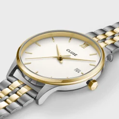 CLUSE Minuit^Minuit Date Watch Steel, Coconut Milk, Bicolor