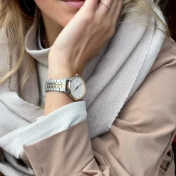 CLUSE Minuit^Minuit Date Watch Steel, Coconut Milk, Bicolor