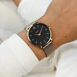 CLUSE Montres Noir|Montres Rose Gold^Minuit Mesh Black, Rose Gold Colour