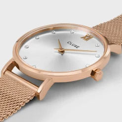 CLUSE Montres Rose Gold|Minuit^Minuit Mesh Crystals, Silver, Rose Gold Colour