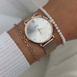 CLUSE Montres Rose Gold|Minuit^Minuit Mesh Crystals, Silver, Rose Gold Colour