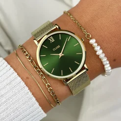 CLUSE Montres Or|Minuit^Minuit Mesh, Green, Gold Colour