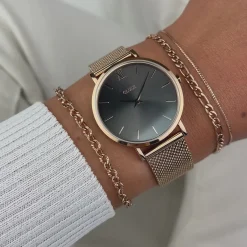 CLUSE Montres Rose Gold|Minuit^Minuit Mesh, Grey, Rose Gold Colour