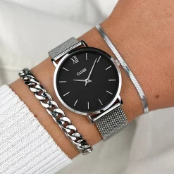 CLUSE Montres Noir|Montres Argent^Minuit Mesh Silver/Black