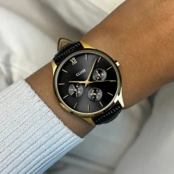 CLUSE Montres Noir|Minuit Multifunction^Minuit Multifunction Black Watch Leather, Black Lizard, Gold Colour