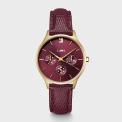 CLUSE Montres Or|Minuit Multifunction^Minuit Multifunction Watch Leather, Dark Cherry Lizard, Gold Colour