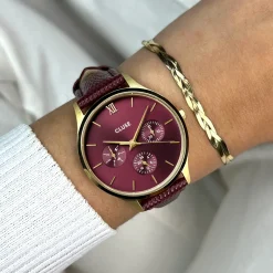 CLUSE Montres Or|Minuit Multifunction^Minuit Multifunction Watch Leather, Dark Cherry Lizard, Gold Colour