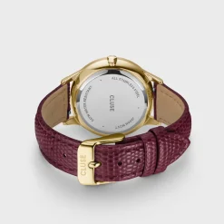 CLUSE Montres Or|Minuit Multifunction^Minuit Multifunction Watch Leather, Dark Cherry Lizard, Gold Colour