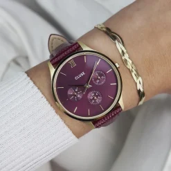 CLUSE Montres Or|Minuit Multifunction^Minuit Multifunction Watch Leather, Dark Cherry Lizard, Gold Colour