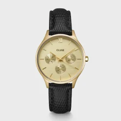 CLUSE Montres Or|Minuit Multifunction^Minuit Multifunction Watch Leather, Black Lizard, Gold Colour