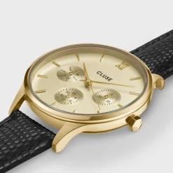 CLUSE Montres Or|Minuit Multifunction^Minuit Multifunction Watch Leather, Black Lizard, Gold Colour