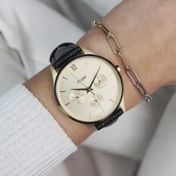 CLUSE Montres Or|Minuit Multifunction^Minuit Multifunction Watch Leather, Black Lizard, Gold Colour