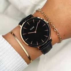 CLUSE Voir Bracelets De Boho Chic|Voir Bracelets De Féroce^Strap 18 mm Leather Black, Rose Gold Colour