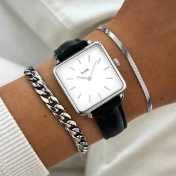 CLUSE Voir Bracelets De La Tétragone|Voir Bracelets De La Tétragone Multifunction^Strap 16 mm Leather Black, Silver Colour