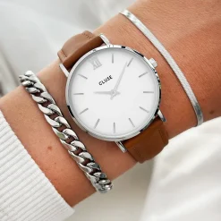 CLUSE Voir Bracelets De La Tétragone|Voir Bracelets De La Tétragone Multifunction^Strap 16 mm Leather Caramel, Silver Colour