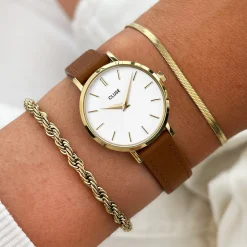 CLUSE Voir Bracelets De Boho Chic Petite|Voir Bracelets De Féroce Mini^Strap 12 mm Leather Caramel, Gold Colour