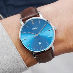 CLUSE Voir Bracelets De Aravis Chrono|Voir Bracelets De Aravis^Strap 20 mm Leather Dark Brown, Silver Colour