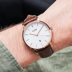 CLUSE Voir Bracelets De Aravis Chrono|Voir Bracelets De Aravis^Strap 20 mm Leather Dark Brown, Rose Gold Colour