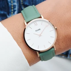 CLUSE Voir Bracelets De La Tétragone|Voir Bracelets De La Tétragone Multifunction^Strap 16 mm Leather Green, Rose Gold Colour