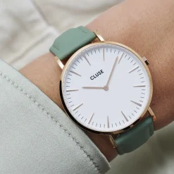 CLUSE Voir Bracelets De Boho Chic|Voir Bracelets De Féroce^Strap 18 mm Leather Green, Rose Gold Colour