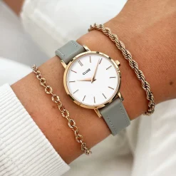 CLUSE Voir Bracelets De Boho Chic Petite|Voir Bracelets De Féroce Mini^Strap 12 mm Leather Grey, Rose Gold Colour