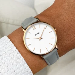 CLUSE Voir Bracelets De La Tétragone|Voir Bracelets De La Tétragone Multifunction^Strap 16 mm Leather Grey, Rose Gold Colour