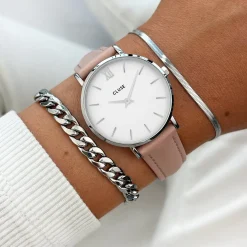 CLUSE Voir Bracelets De La Tétragone|Voir Bracelets De La Tétragone Multifunction^Strap 16 mm Leather Pink, Silver Colour