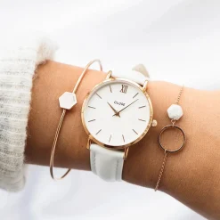 CLUSE Voir Bracelets De La Tétragone|Voir Bracelets De La Tétragone Multifunction^Strap 16 mm Leather White, Rose Gold Colour