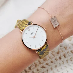 CLUSE Voir Bracelets De La Tétragone|Voir Bracelets De La Tétragone Multifunction^Strap 16 mm Leather Yellow Python, Gold Colour