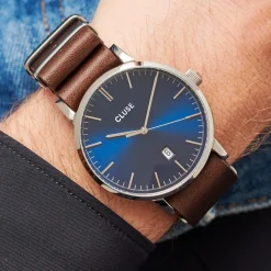 CLUSE Voir Bracelets De Aravis Chrono|Voir Bracelets De Aravis^Strap 20 mm Nato Leather Brown, Silver Colour