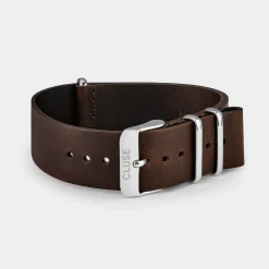 CLUSE Voir Bracelets De Aravis Chrono|Voir Bracelets De Aravis^Strap 20 mm Nato Leather Brown, Silver Colour