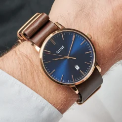 CLUSE Voir Bracelets De Aravis Chrono|Voir Bracelets De Aravis^Strap 20 mm Nato Leather Brown, Rose Gold Colour