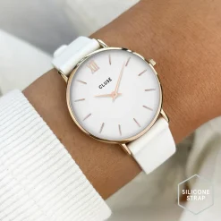 CLUSE Voir Bracelets De La Tétragone|Voir Bracelets De La Tétragone Multifunction^Strap 16 mm Silicone White, Rose Gold Colour