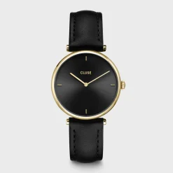 CLUSE Montres Noir|Montres Or^Triomphe Watch Leather, Black, Gold colour